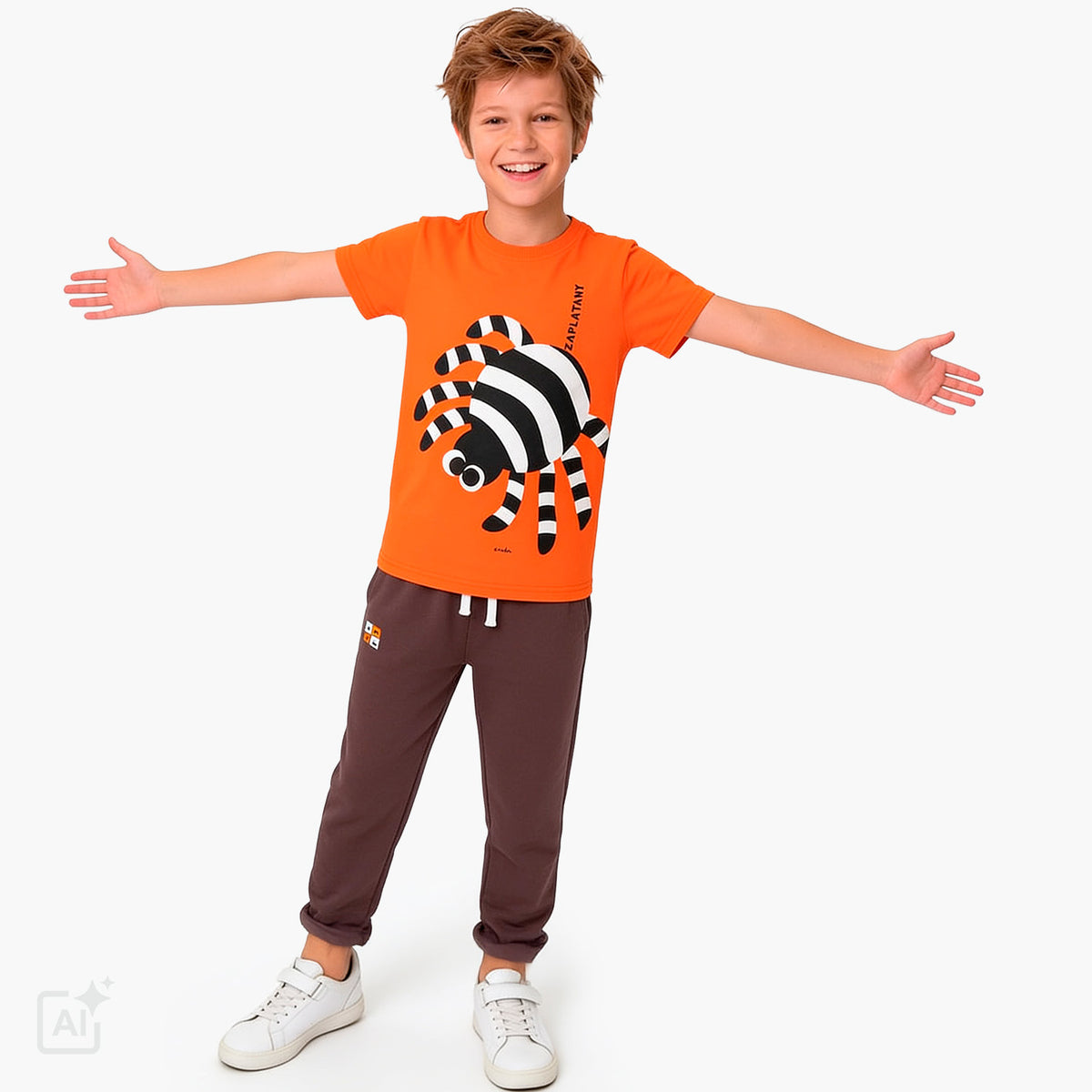 T-shirt z krótkim rękawem dla chłopca 9-13 lat, pomarańczowy