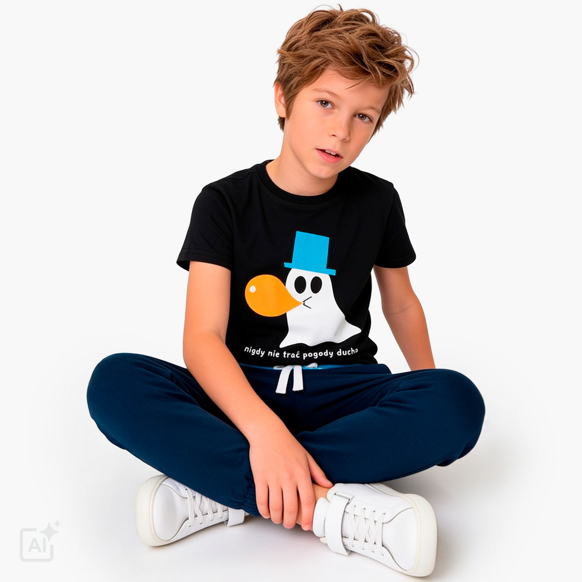 T-shirt z krótkim rękawem dla chłopca 9-13 lat, czarny z duszkiem