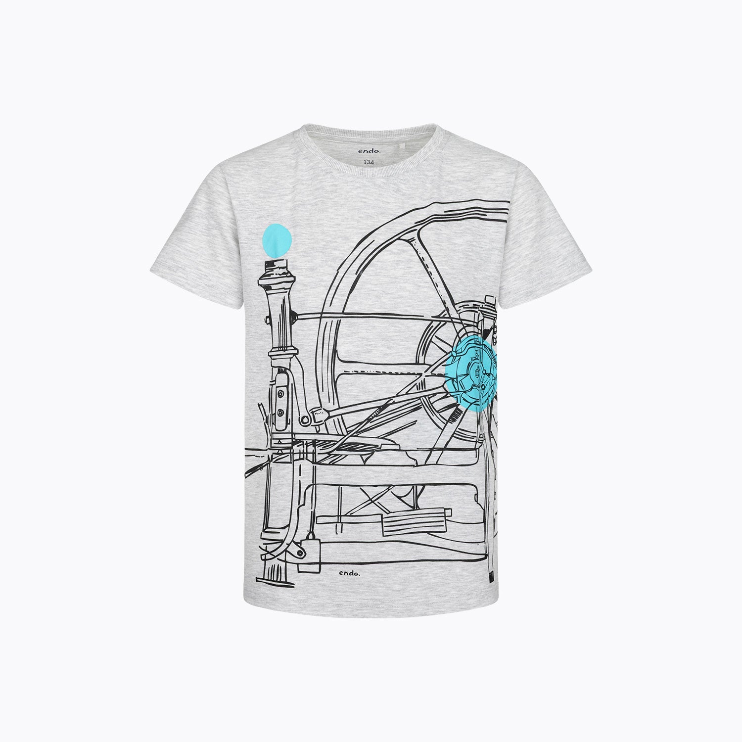 T-shirt z krótkim rękawem dla chłopca 9-13 lat, jasnoszary kołowrotek