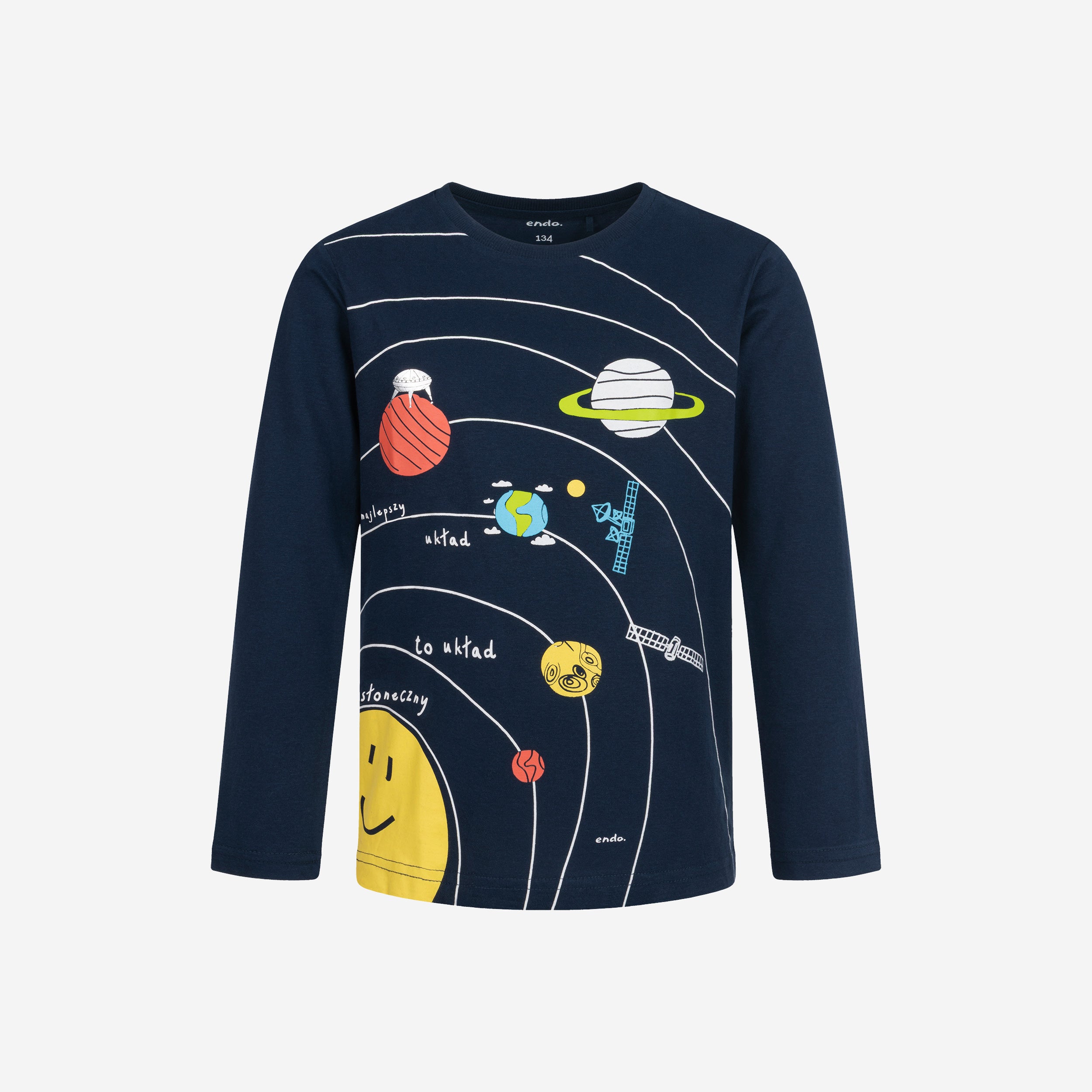 Piżama z długim rękawem dla chłopca, z układem słonecznym, granatowa 9-13 lat