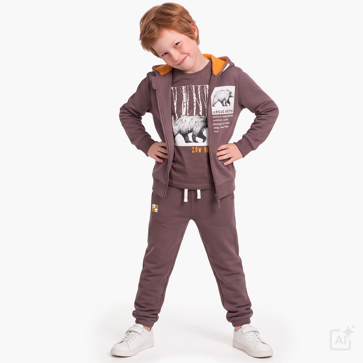 Bluza dresowa rozpinana, kaptur dla chłopca 9-13 lat, brązowa