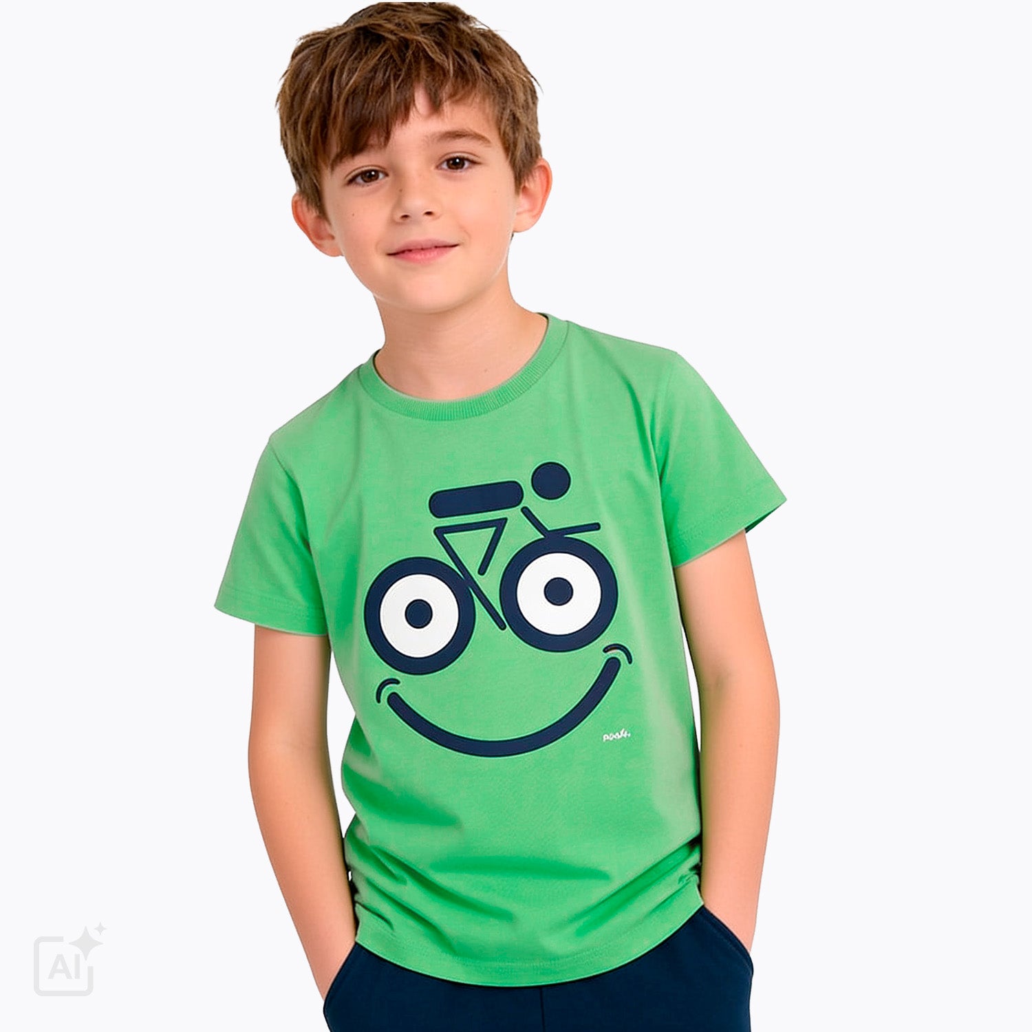 T-shirt z krótkim rękawem dla chłopca 3-8 lat, zielony z motywem rowerowym