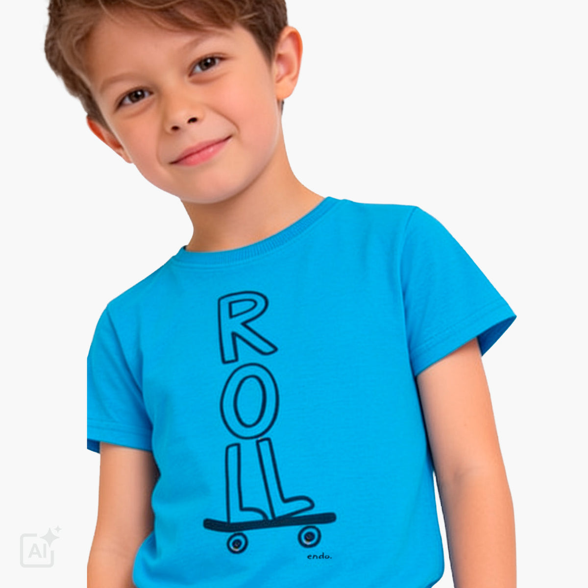 T-shirt z krótkim rękawem dla chłopca 3-8 lat, niebieski z motywem skate