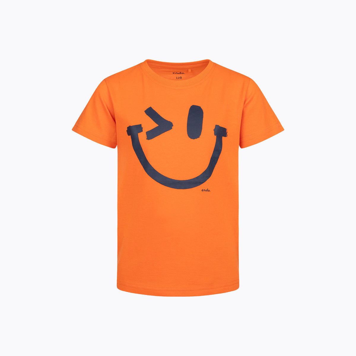T-shirt z krótkim rękawem dla chłopca 3-8 lat, pomarańczowy z emotikonem