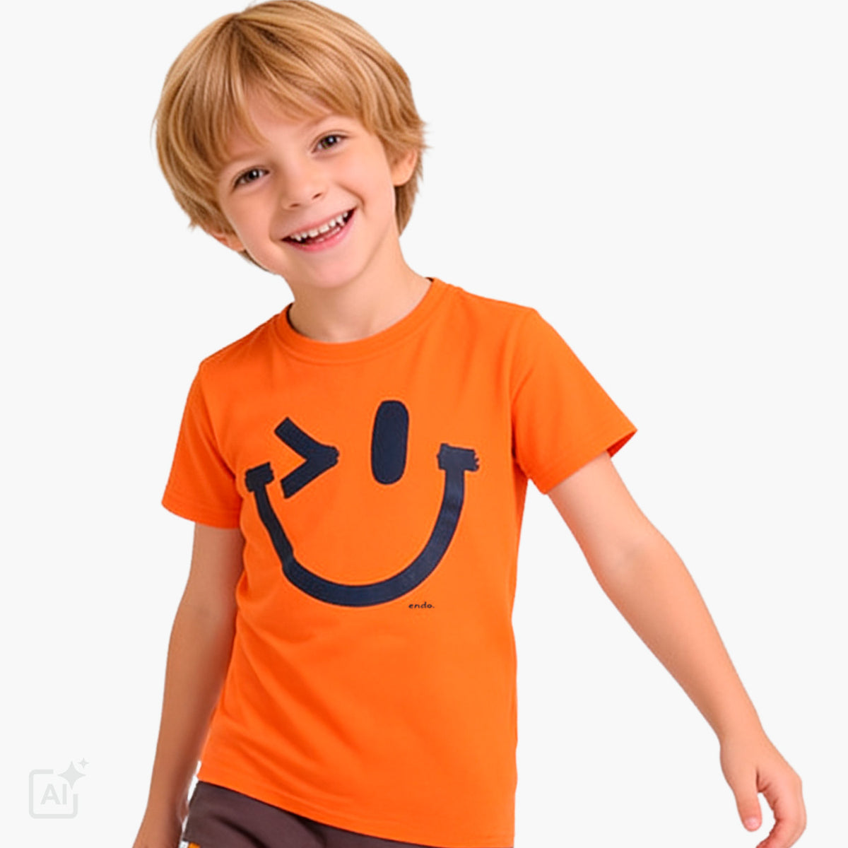 T-shirt z krótkim rękawem dla chłopca 3-8 lat, pomarańczowy z imotikonem