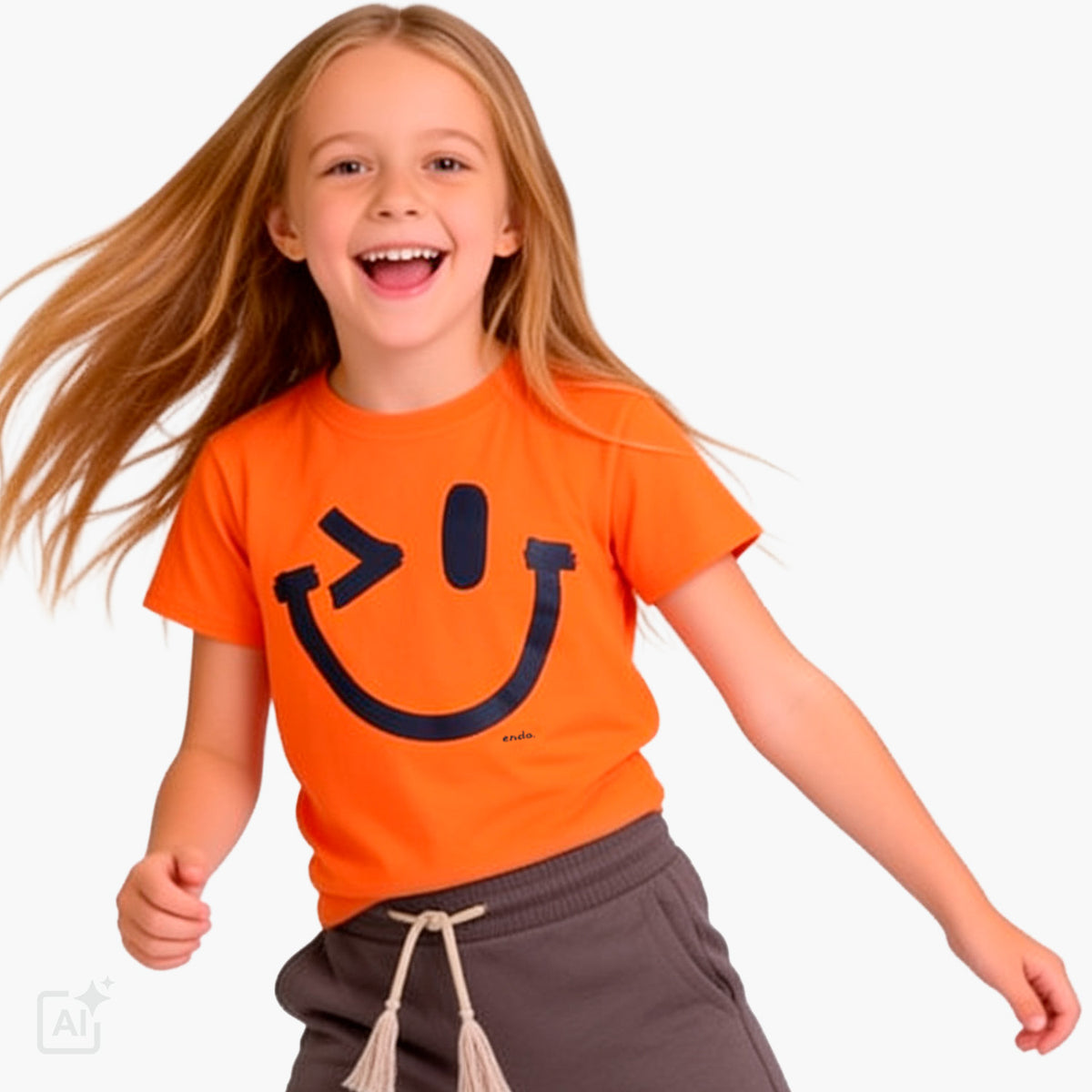 T-shirt z krótkim rękawem dla chłopca 3-8 lat, pomarańczowy z imotikonem