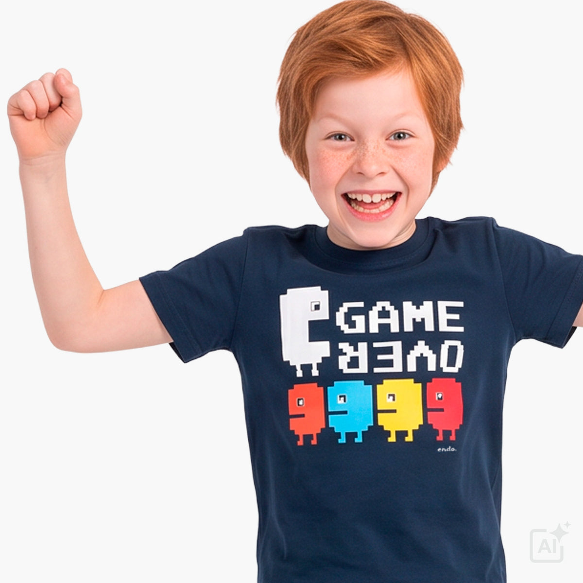 T-shirt z krótkim rękawem dla chłopca 9-13 lat, granatowy "game over"