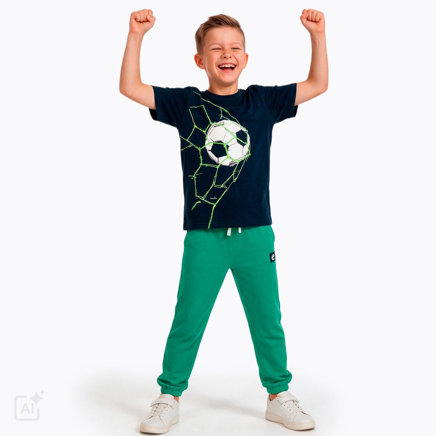 T-shirt z krótkim rękawem dla chłopca 9-13 lat, granatowa z piłką w siatce