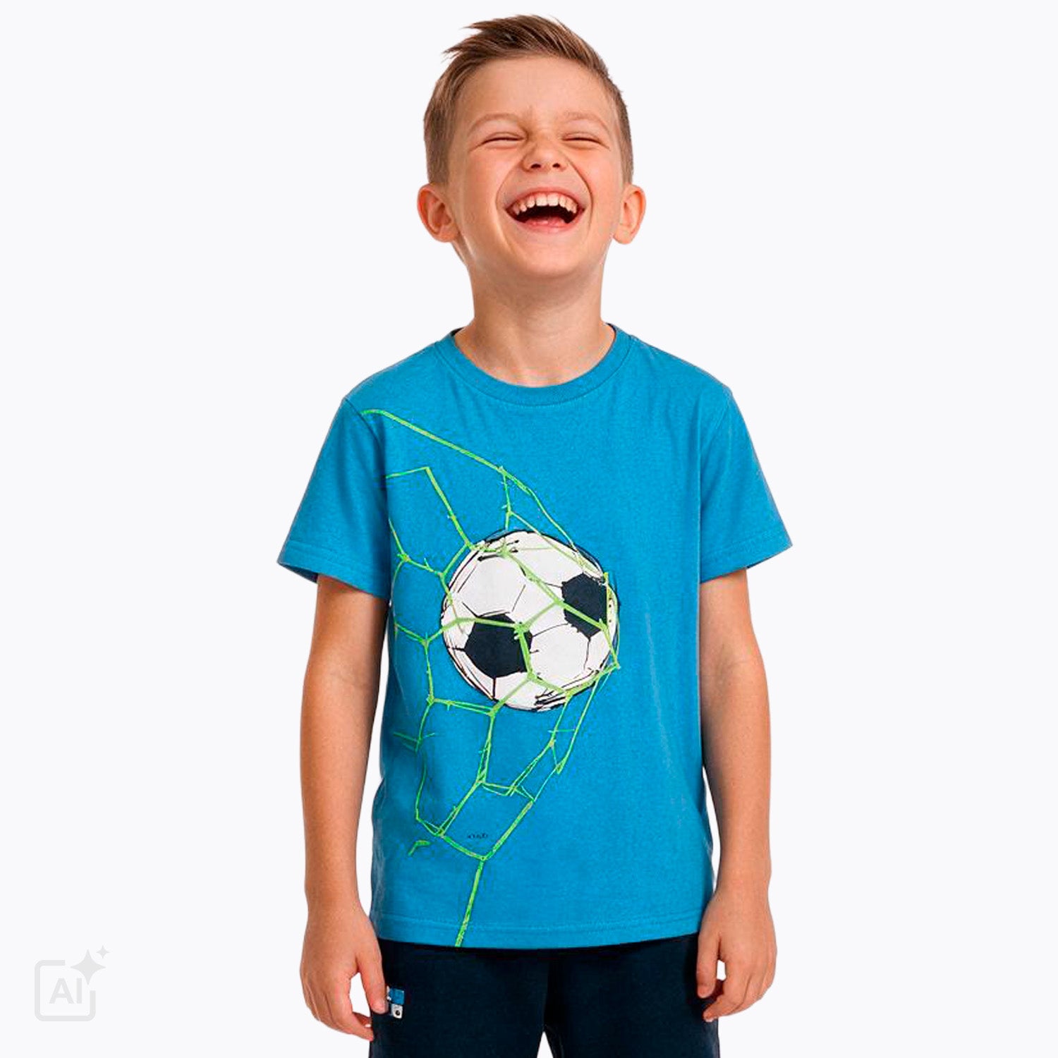 T-shirt z krótkim rękawem dla chłopca 9-13 lat, niebieski z piłką w siatce