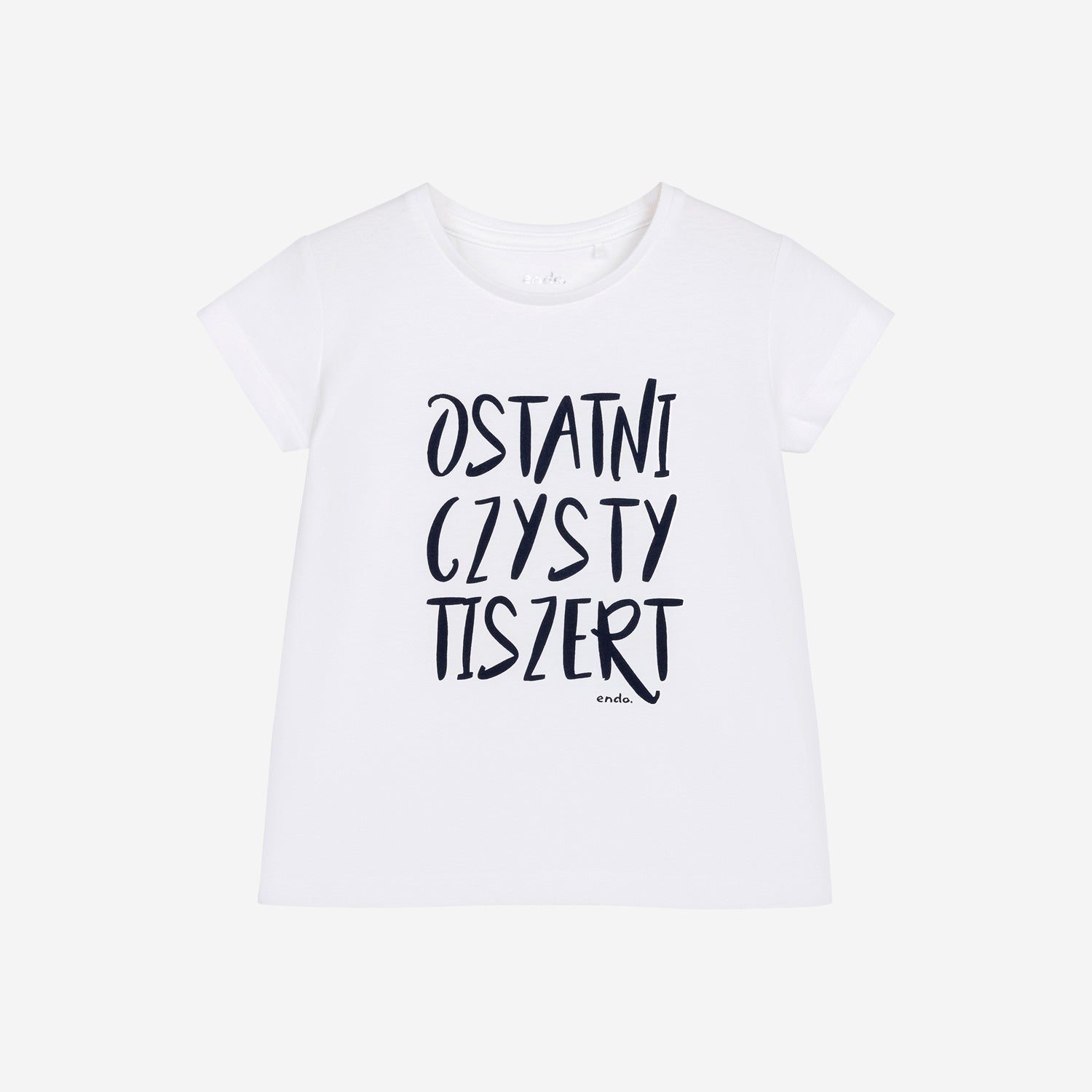T-shirt z krótkim rękawem dla dziewczynki, z napisem ostatni czysty tiszert, biały 3-8 lat