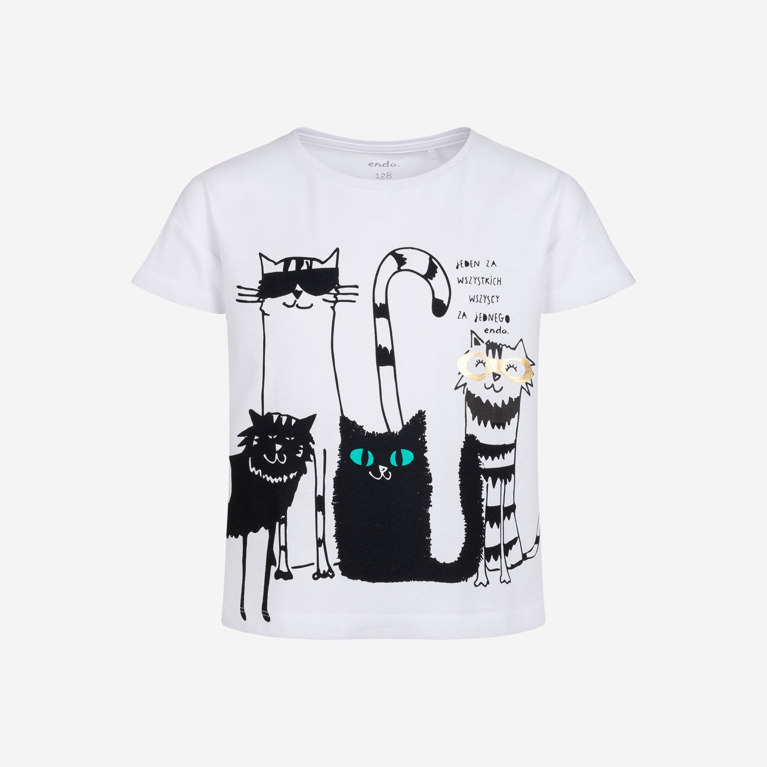 T-shirt z krótkim rękawem dla dziewczynki, z kotami, 3-8 lat