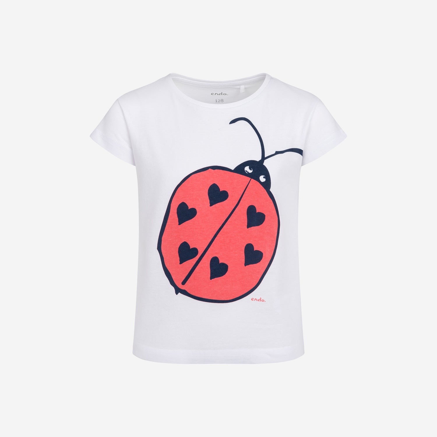 T-shirt z krótkim rękawem dla dziewczynki, z biedronką, biały 3-8 lat