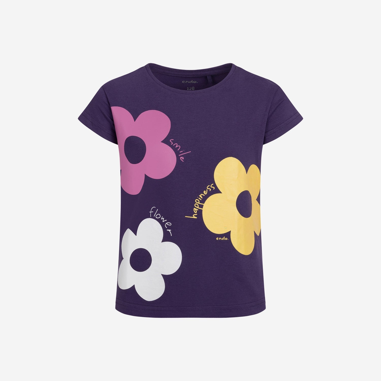 T-shirt z krótkim rękawem dla dziewczynki, z motywem kwiatowym 9-13 lat, Fioletowy