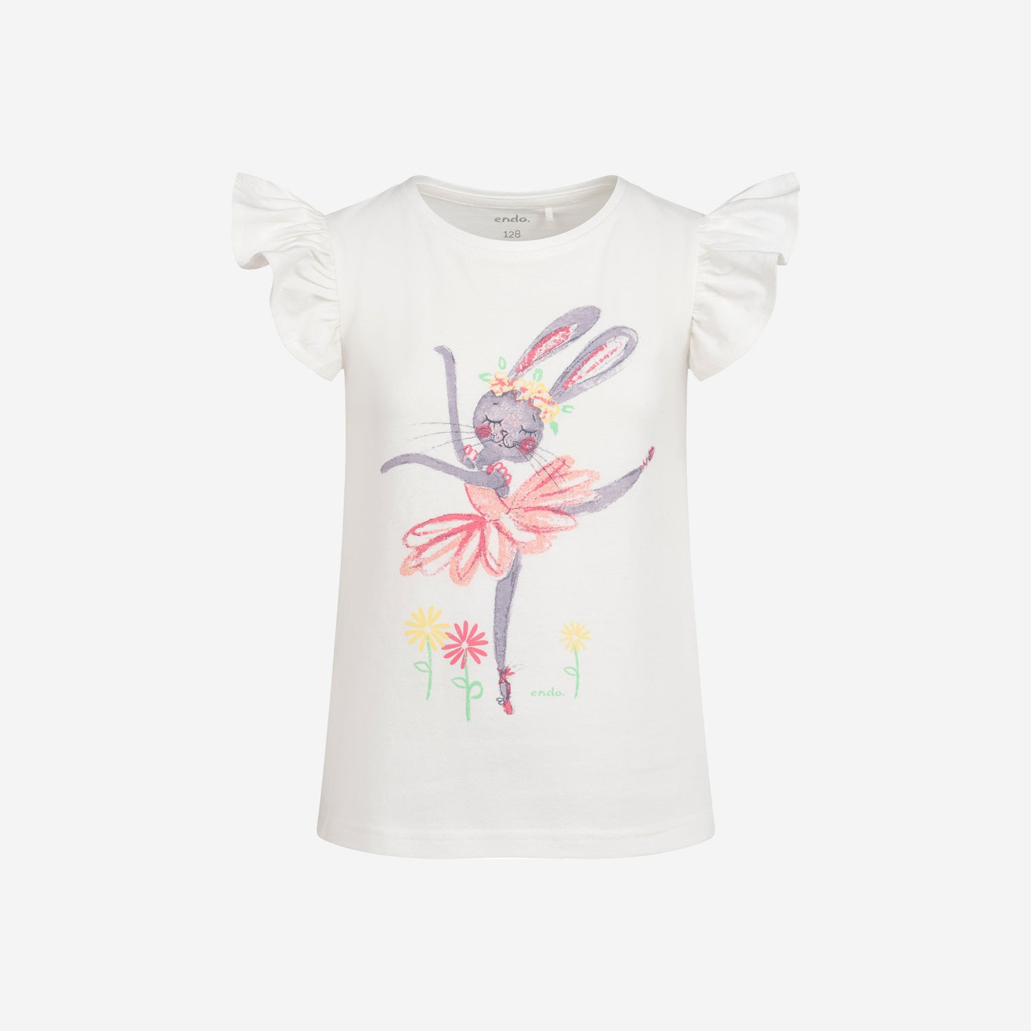 T-shirt z krótkim rękawem dla dziewczynki, z baletnicą, biała 3-8 lat