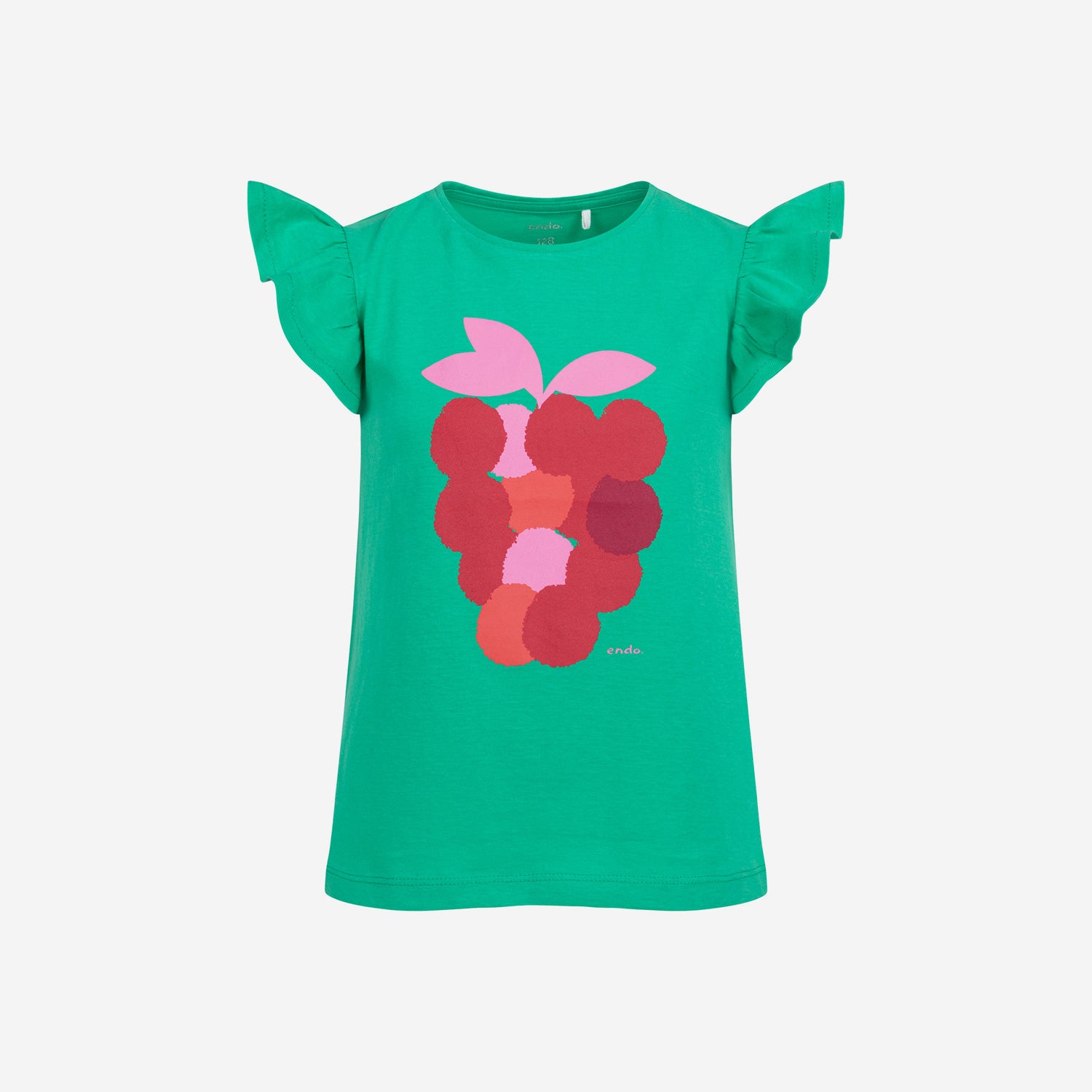 T-shirt z krótkim rękawem dla dziewczynki, z maliną, zielony 3-8 lat