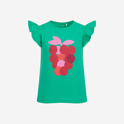 T-shirt z krótkim rękawem dla dziewczynki, z maliną, zielony 3-8 lat