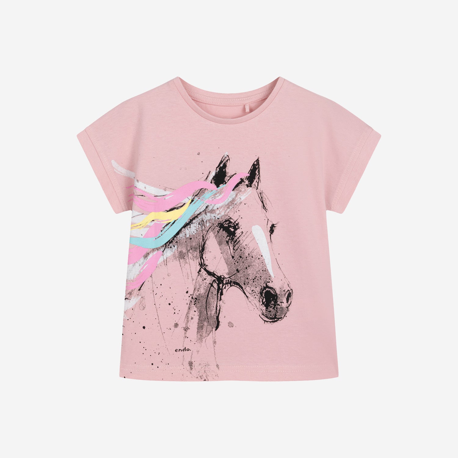 T-shirt z krótkim rękawem dla dziewczynki, z koniem 3-8 lat