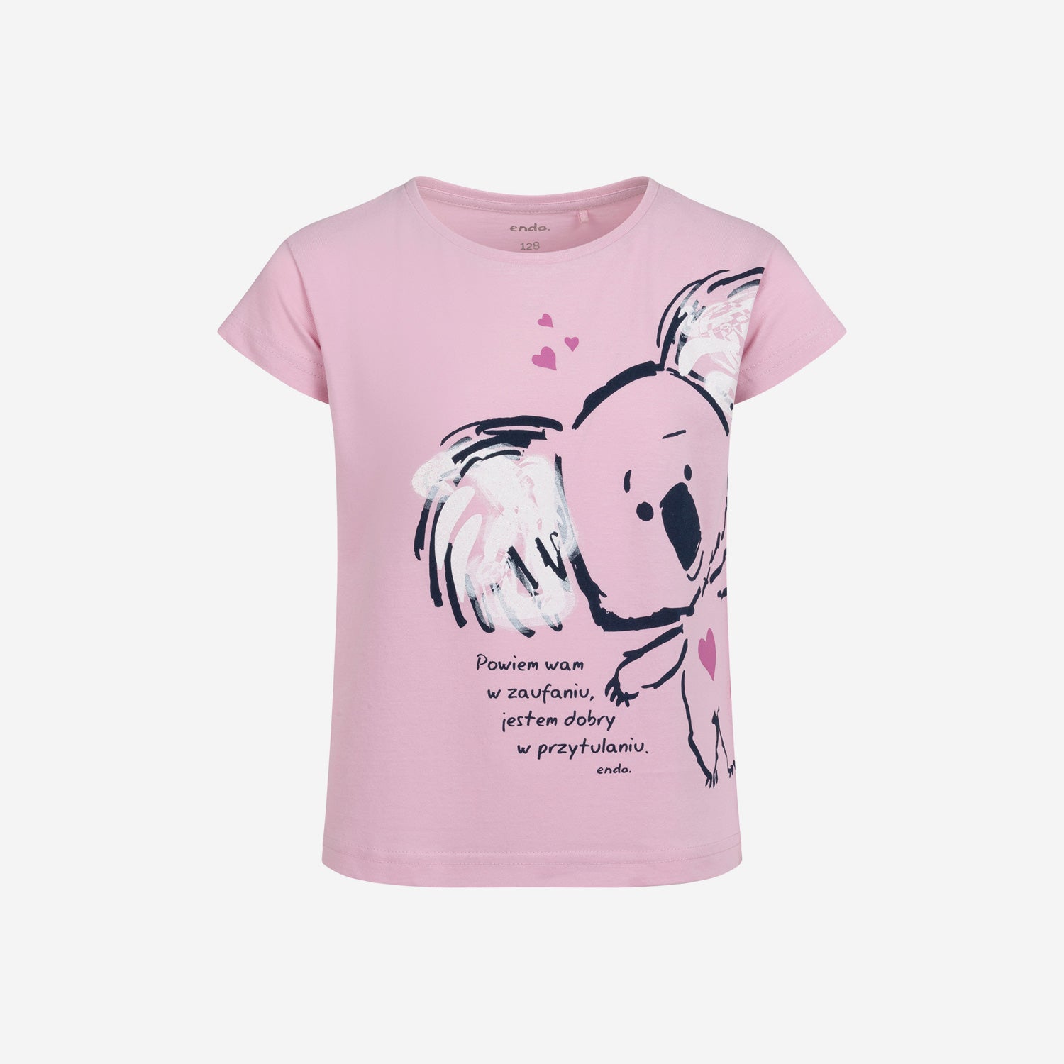 Short-sleeved T-shirt for girls, with a koala bear, pink, 3-8 years old