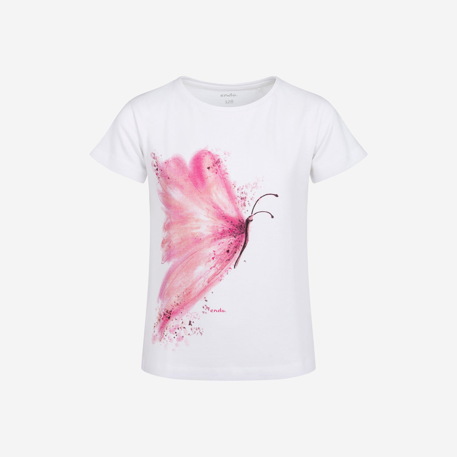 Short-sleeved T-shirt for girls, with a butterfly, white, 3-8 years old