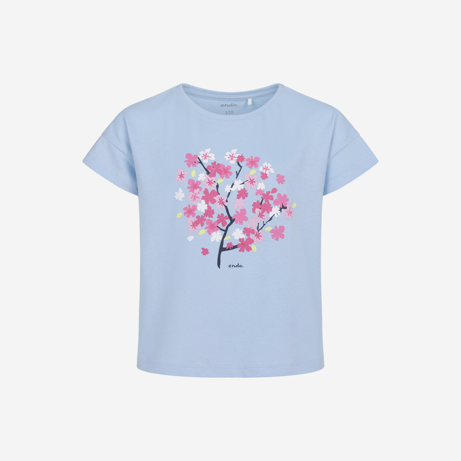 Short-sleeved T-shirt for girls, with a floral motif, blue, 3-8 years old