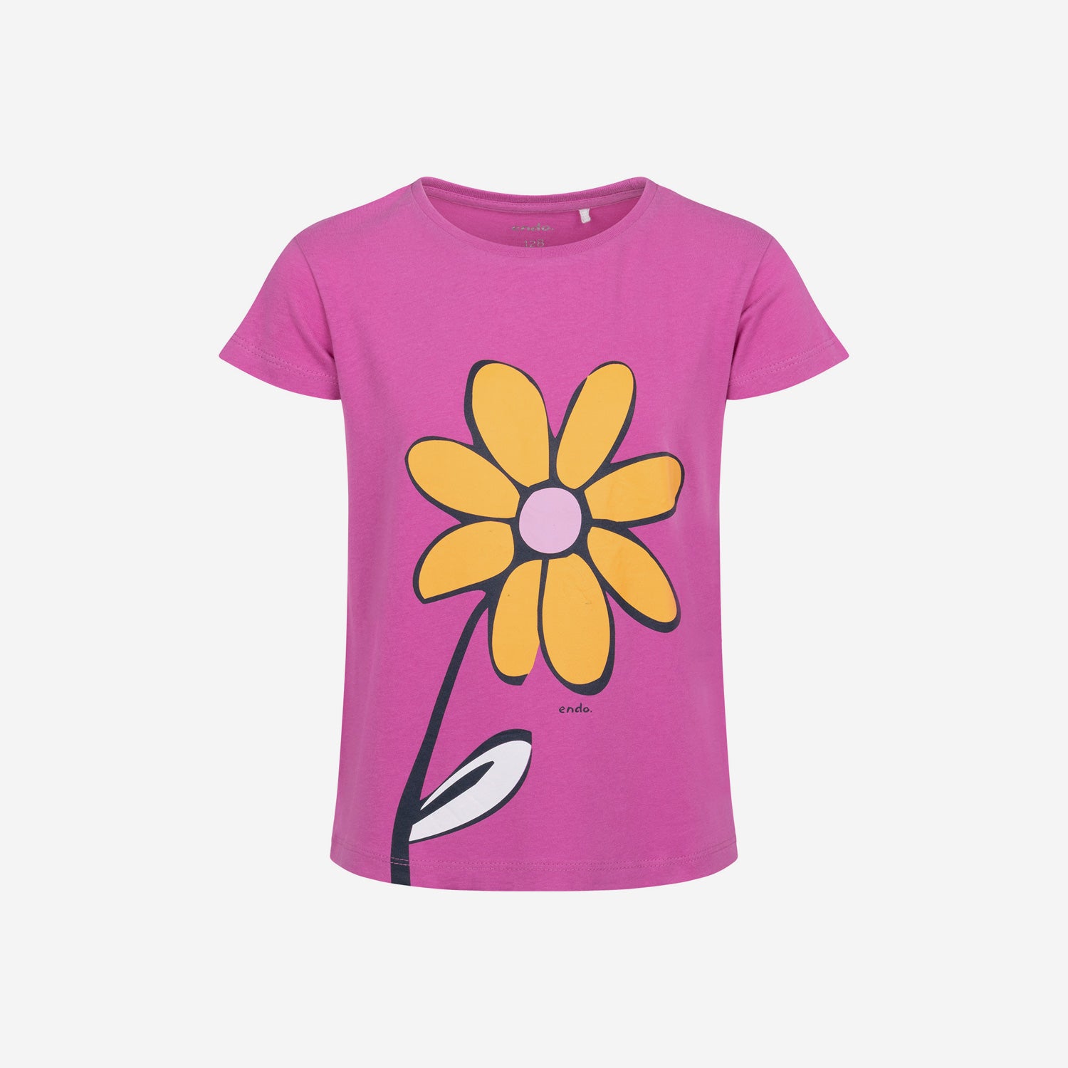Short-sleeved T-shirt for girls, with a flower, pink, 3-8 years old