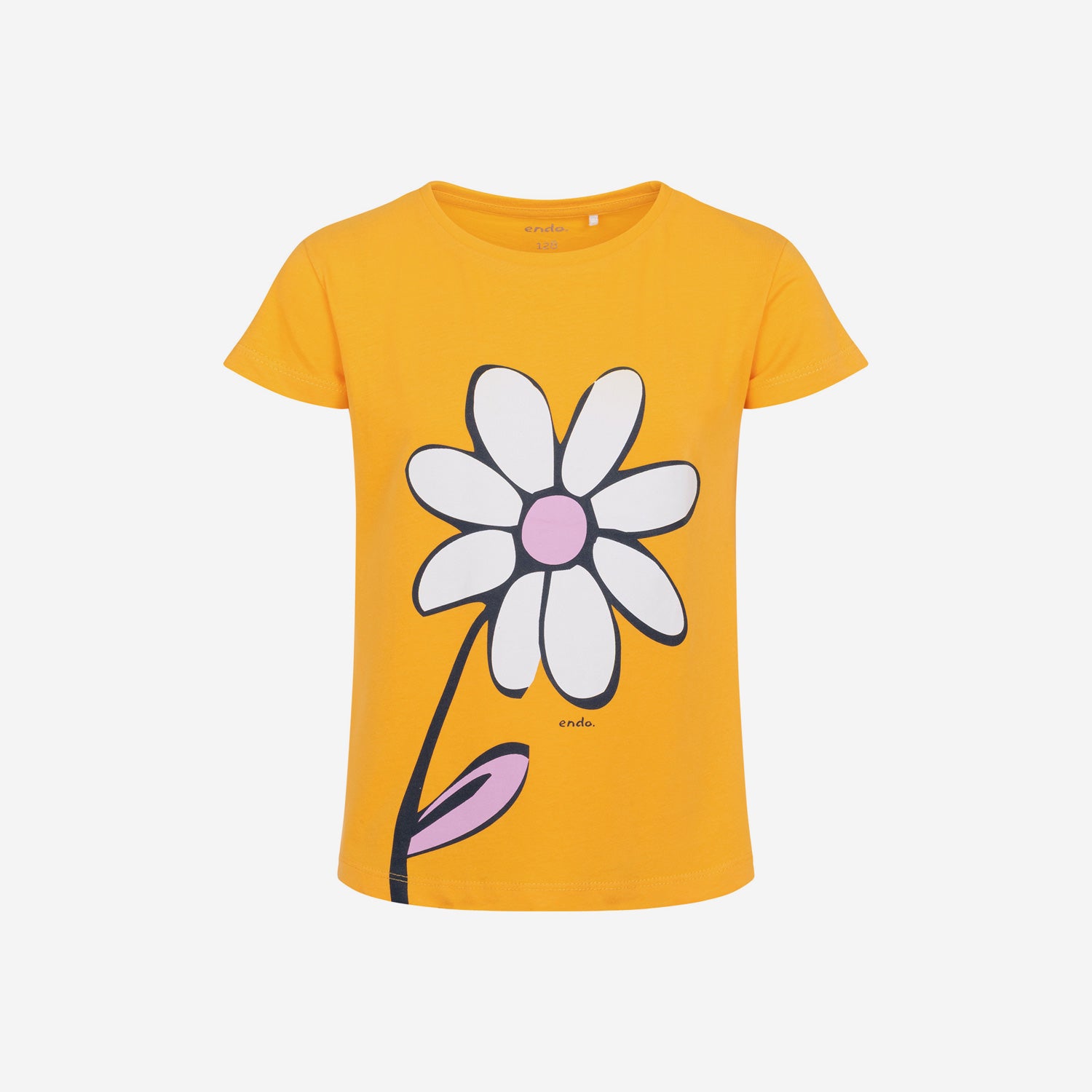 Short-sleeved T-shirt for girls, with a flower, yellow, 3-8 years old