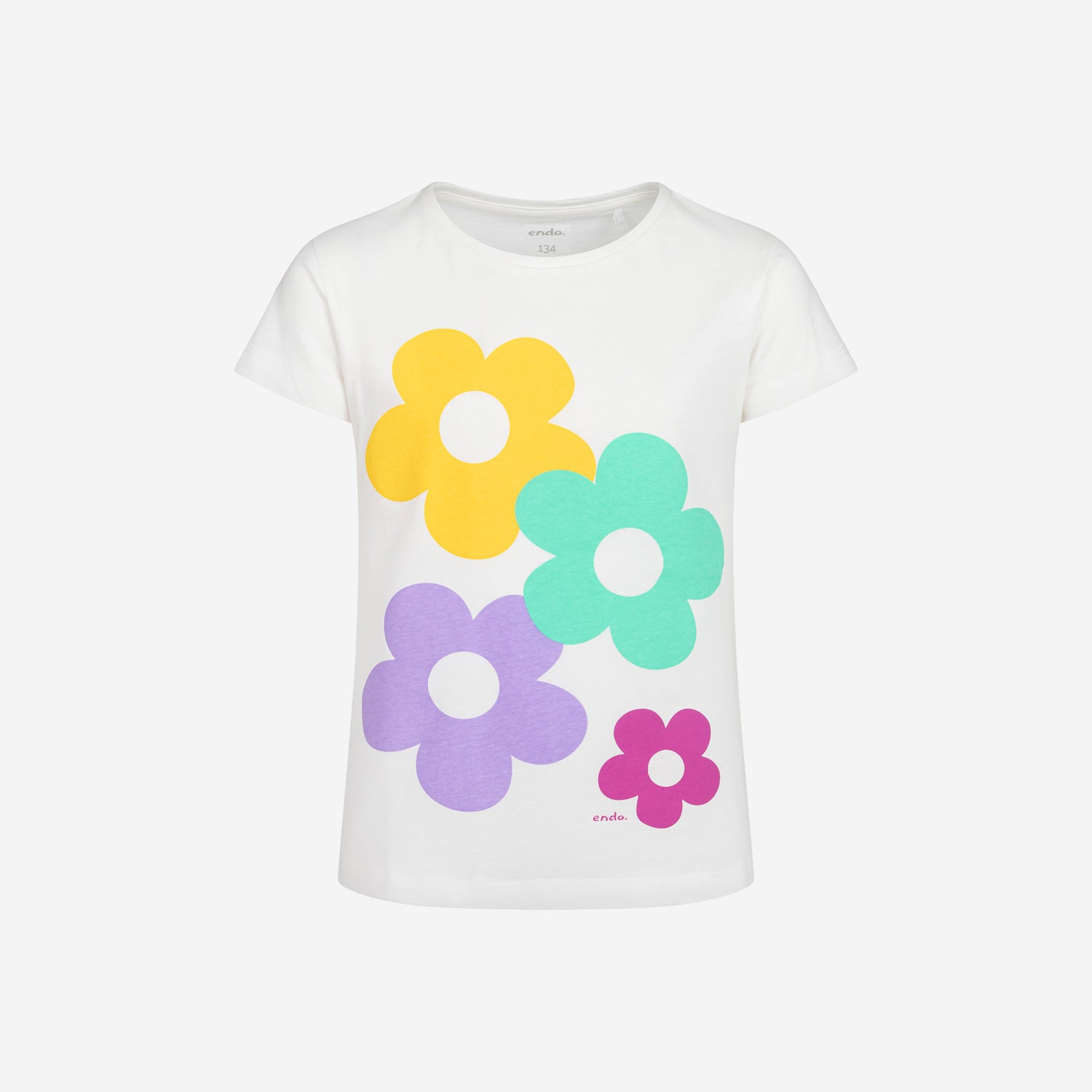 Girls' short-sleeved T-shirt with flowers, white, 9-13 years old