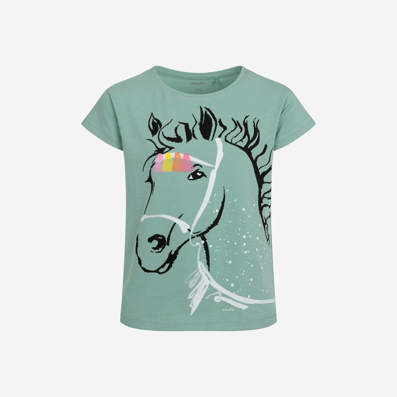 T-shirt z krótkim rękawem dla dziewczynki, z koniem 9-13 lat