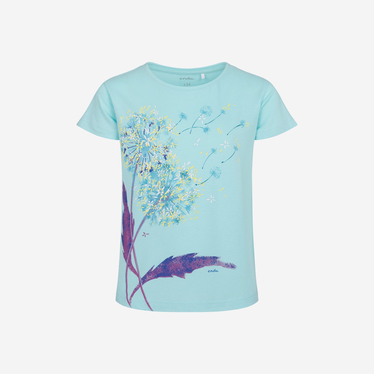 Short-sleeved t-shirt for girls, with a dandelion, green, 9-13 years old