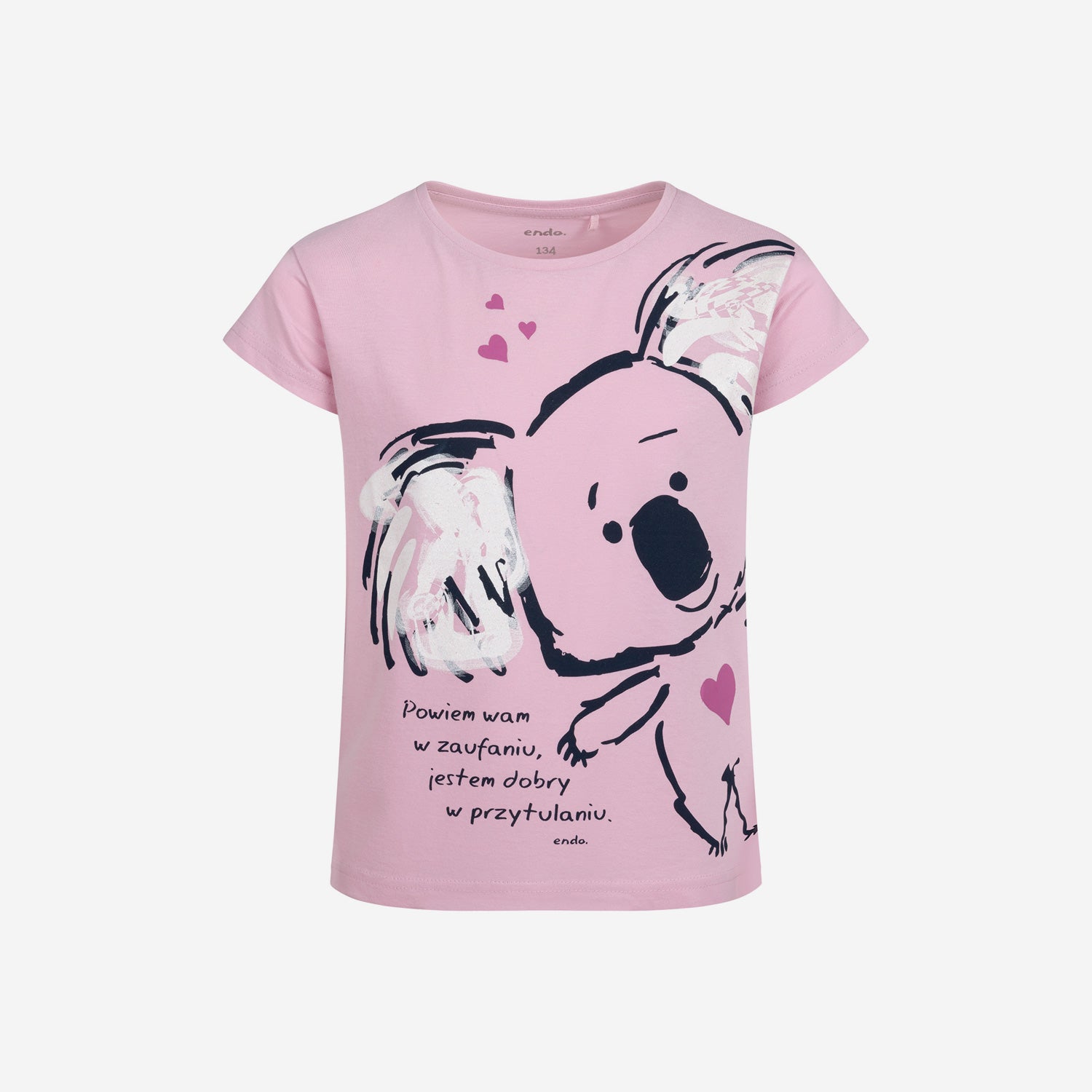 Girls' short-sleeved koala bear t-shirt, pink, 9-13 years old