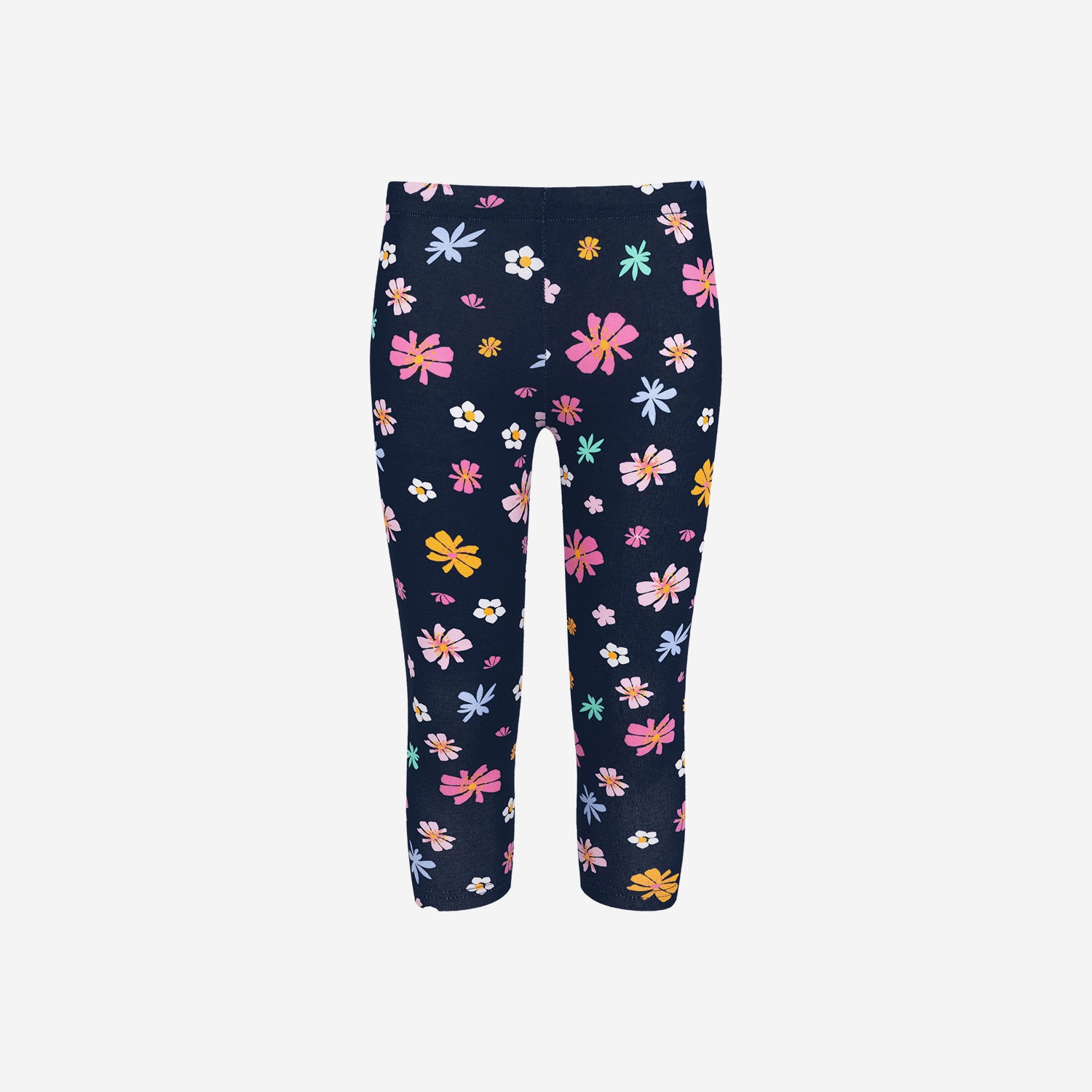 Legginsy 3/4 dla dziewczynki, z kwiatkami, granatowe 9-13 lat