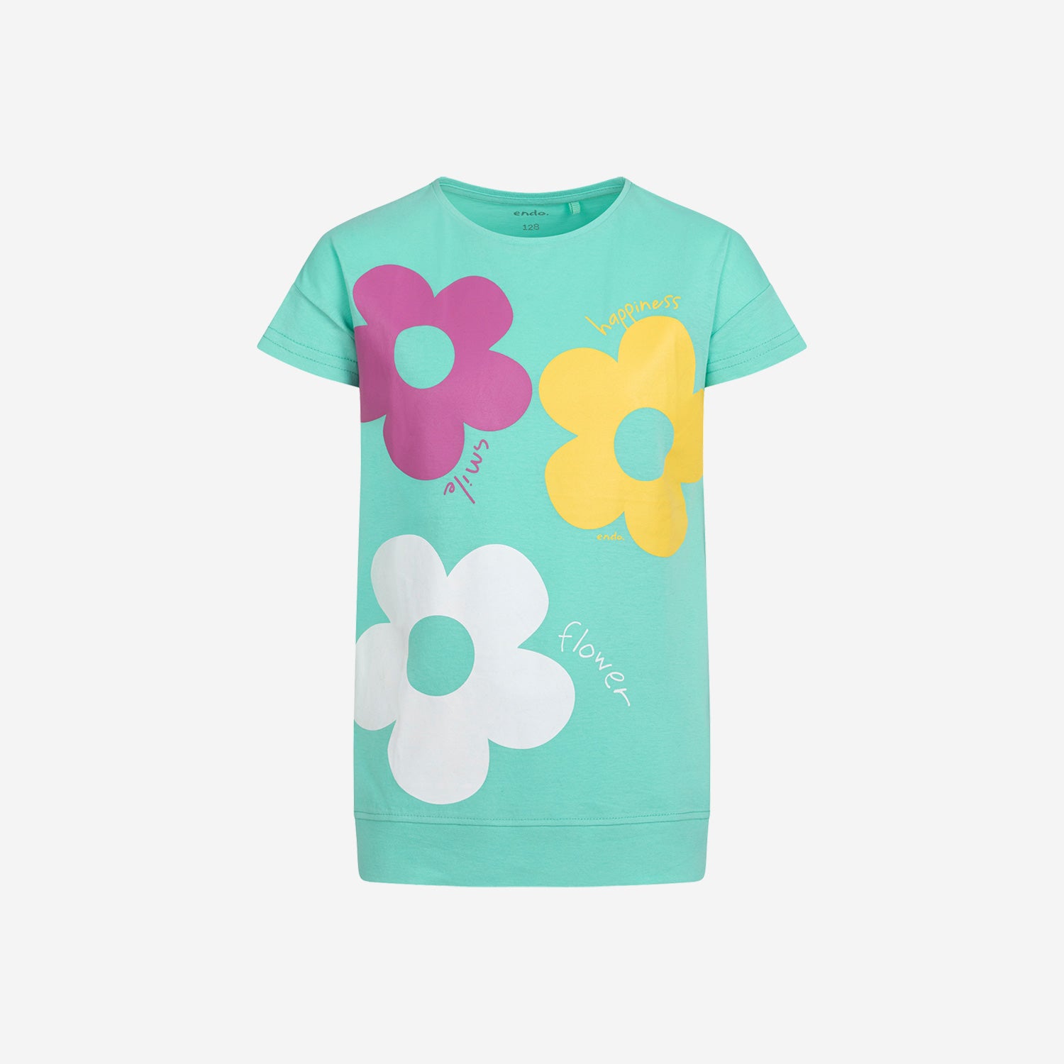 Short-sleeved tunic for girls with a floral motif, green, 9-13 years old
