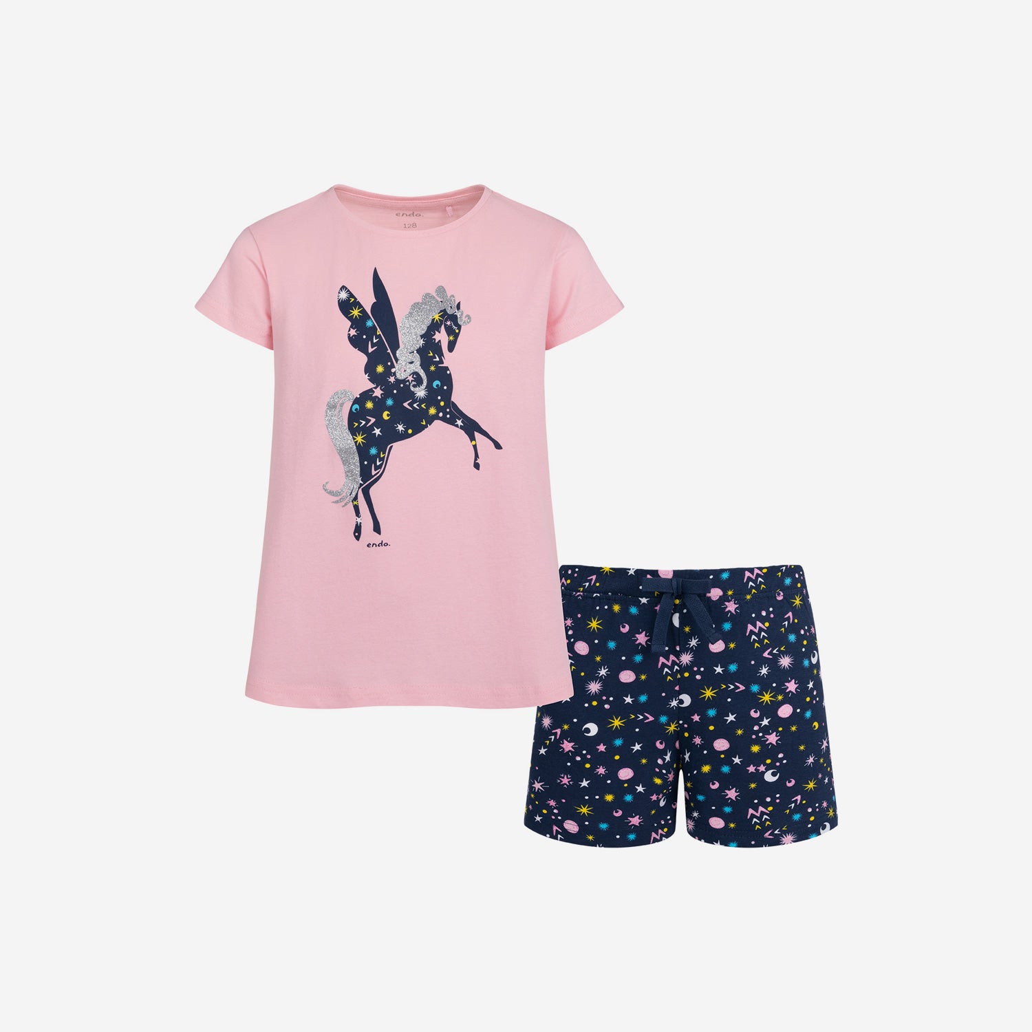 Girls' short-sleeved pajamas with a unicorn, pink, 3-8 years old