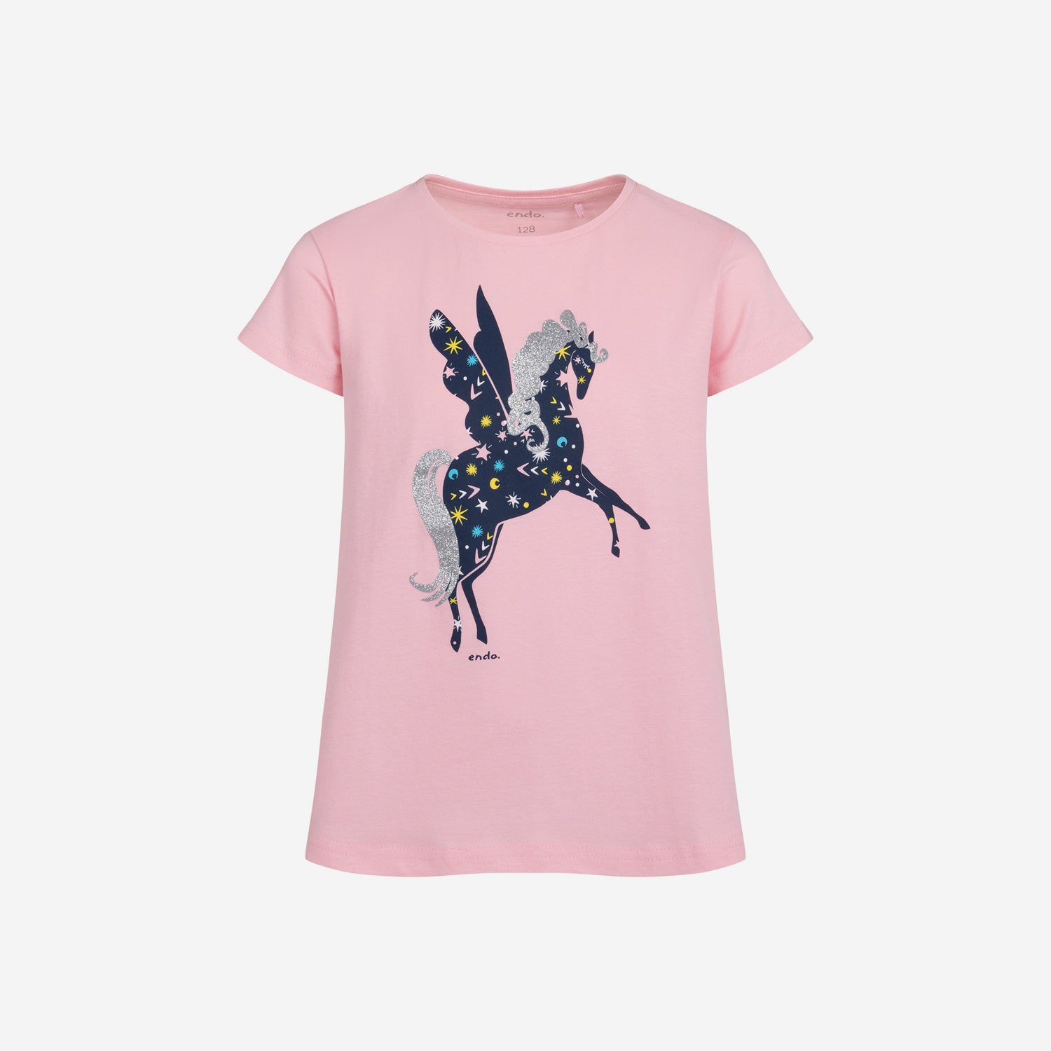 Girls' short-sleeved pajamas with a unicorn, pink, 3-8 years old