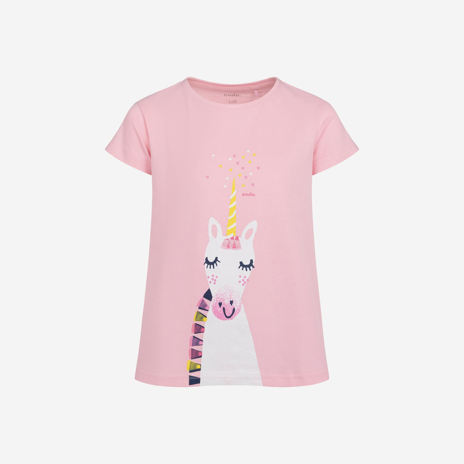 Girls' short-sleeved pajamas with a unicorn, pink, 3-8 years old