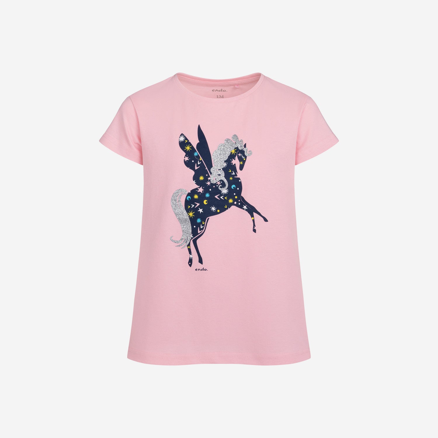 Girls' short-sleeved pajama set with a unicorn, pink, 9-13 years old