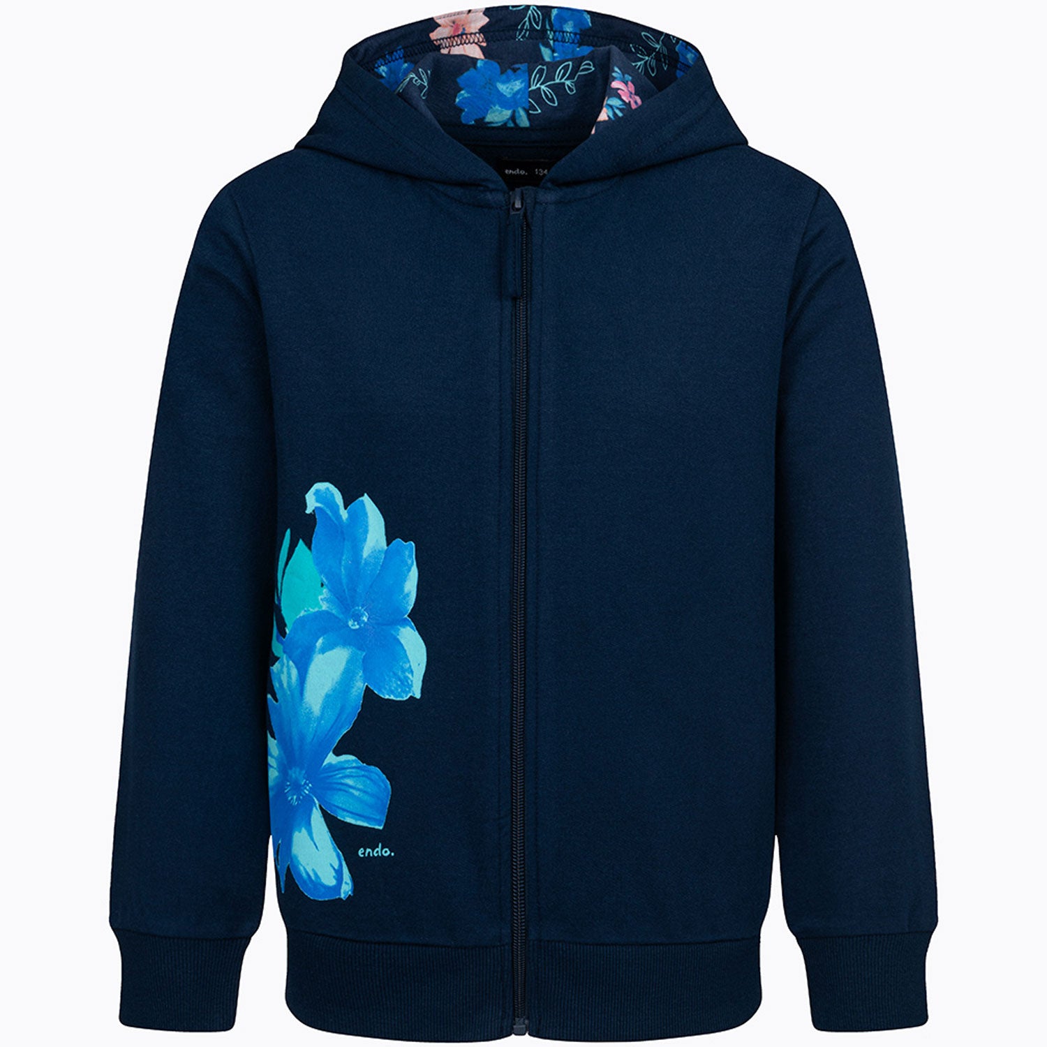 Bluza z kapturem dla dziewczynki, z kwiatami, granatowa 9-13 lat