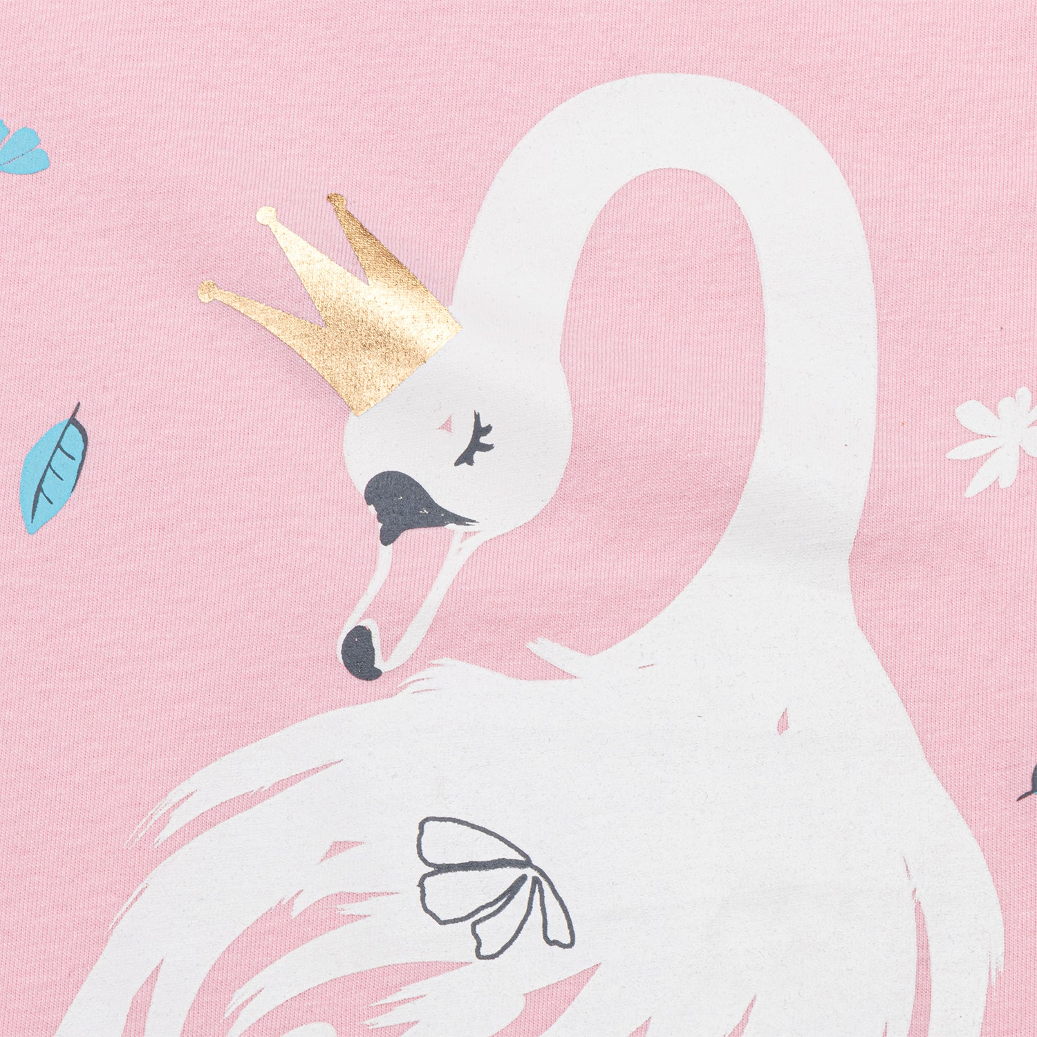 T-shirt z krótkim rękawem dla dziewczynki, z łabędziem, różowy 3-8 lat