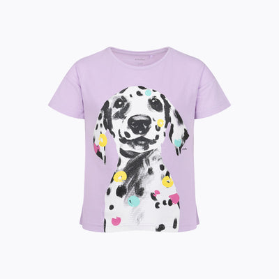 T-shirt z krótkim rękawem dla dziewczynki 3-8 lat, różowy "dalmatyńczyk"