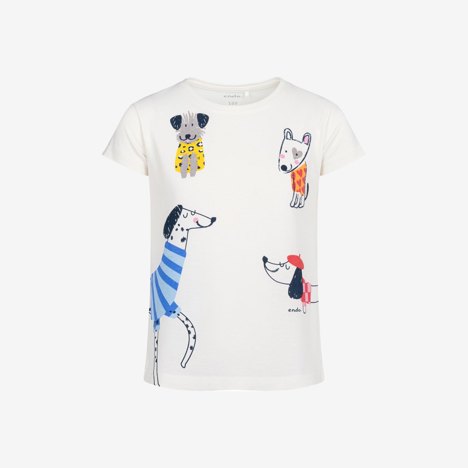 Short-sleeved T-shirt for girls, with dogs, white, 3-8 years old