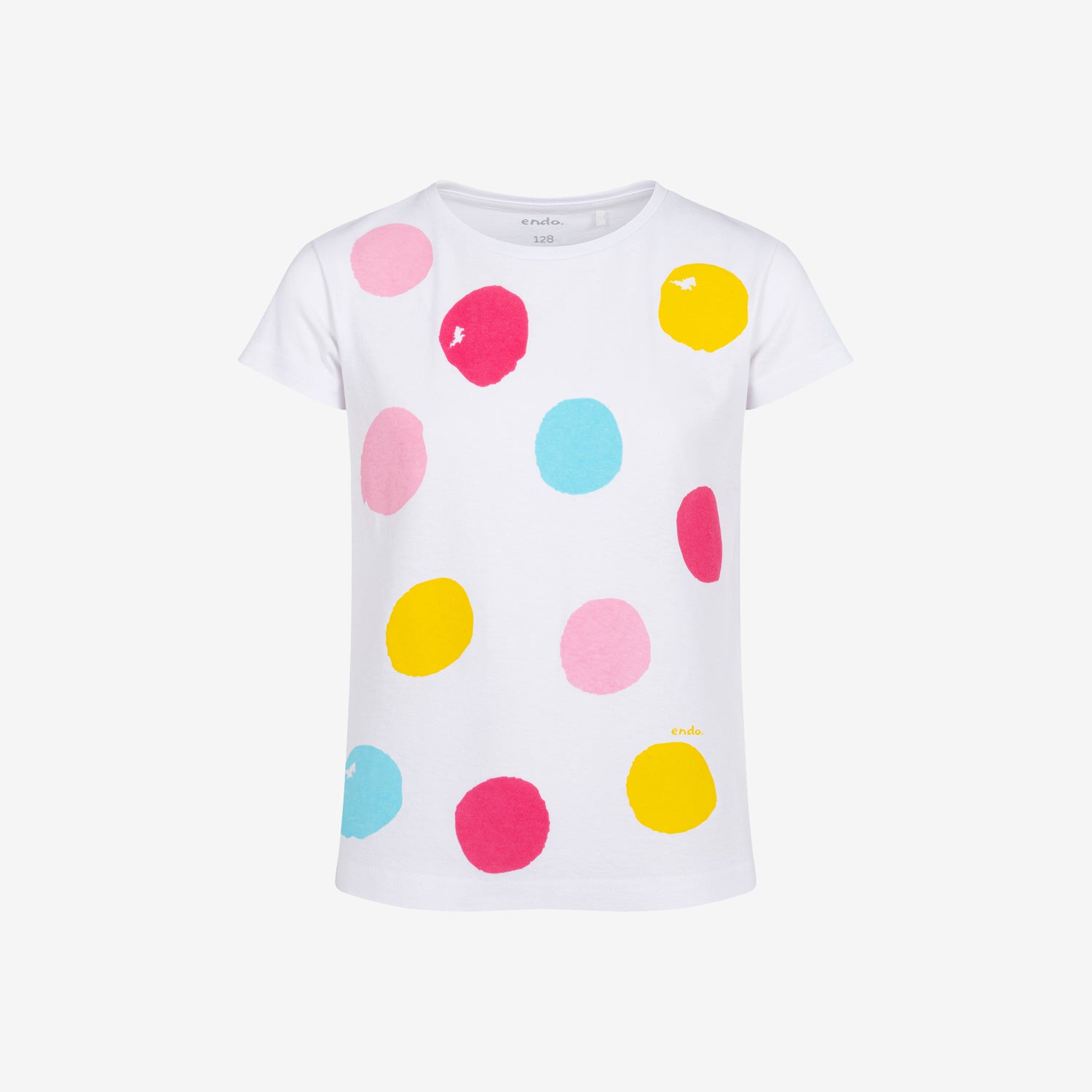 Short-sleeved T-shirt for girls, white, with dots, 3-8 years old