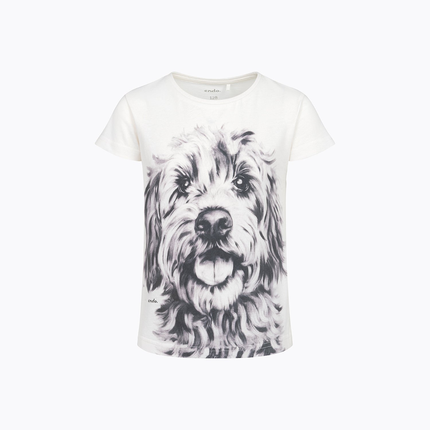 Bluzka z krótkim rękawem dla dziewczynki, z psem, biała 3-8 lat