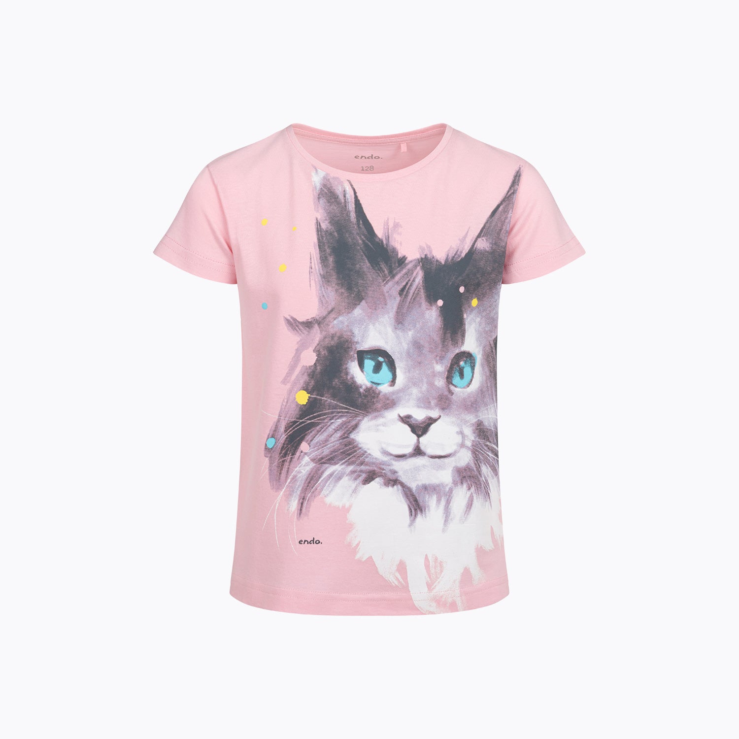 T-shirt z krótkim rękawem dla dziewczynki, z kotem, różowy 3-8 lat