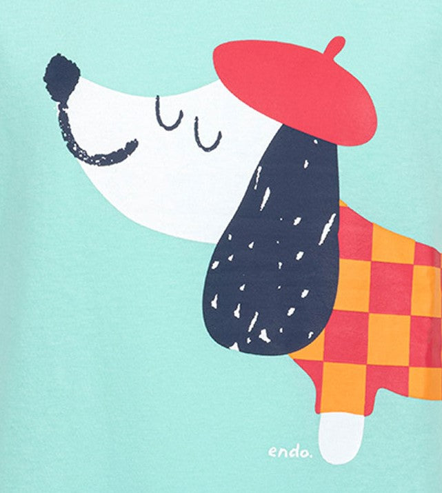 Bluzka z krótkim rękawem dla dziewczynki, z francuskim pieskiem, zielony 3-8 lat