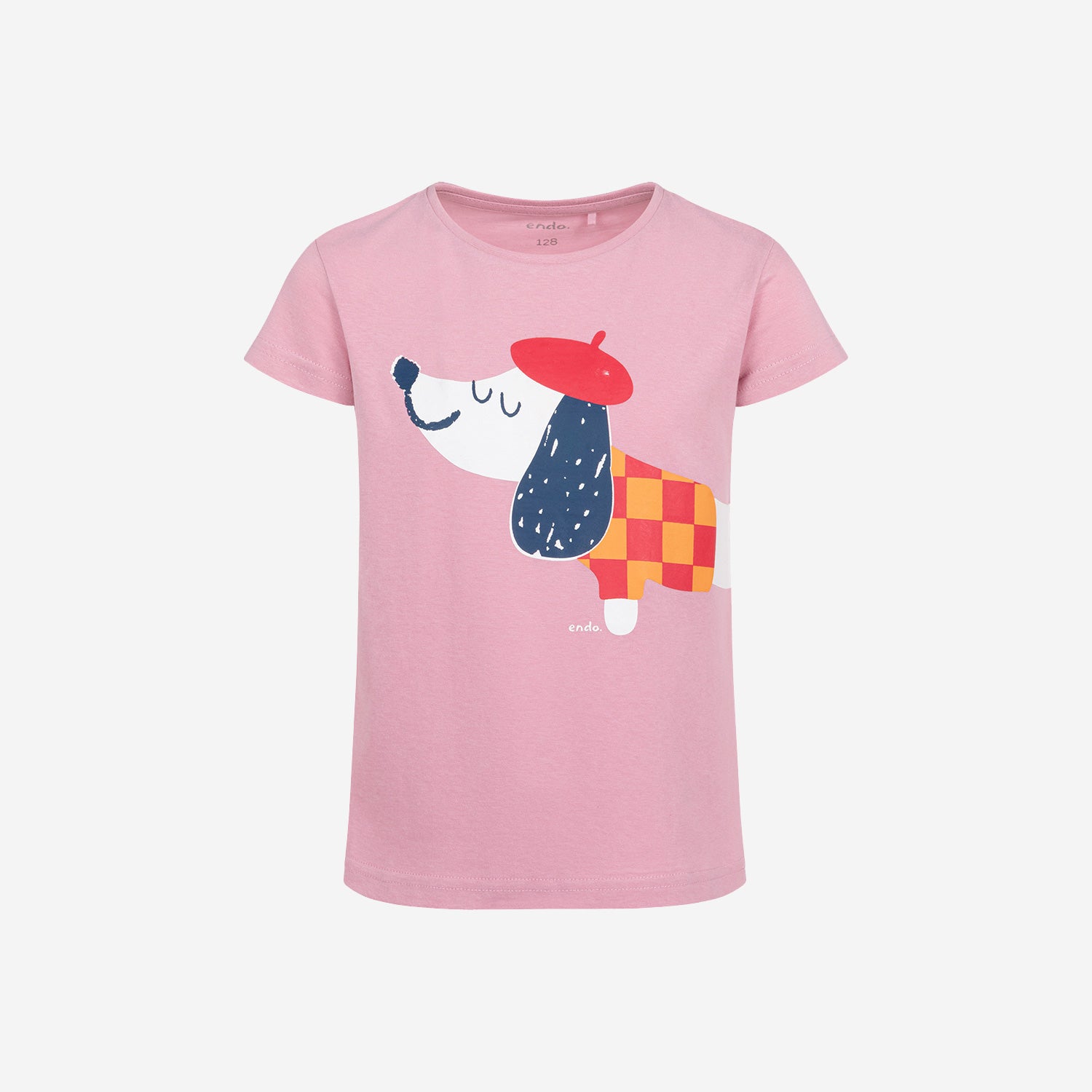 T-shirt z krótkim rękawem dla dziewczynki, z francuskim pieskiem, różowy 9-13 lat