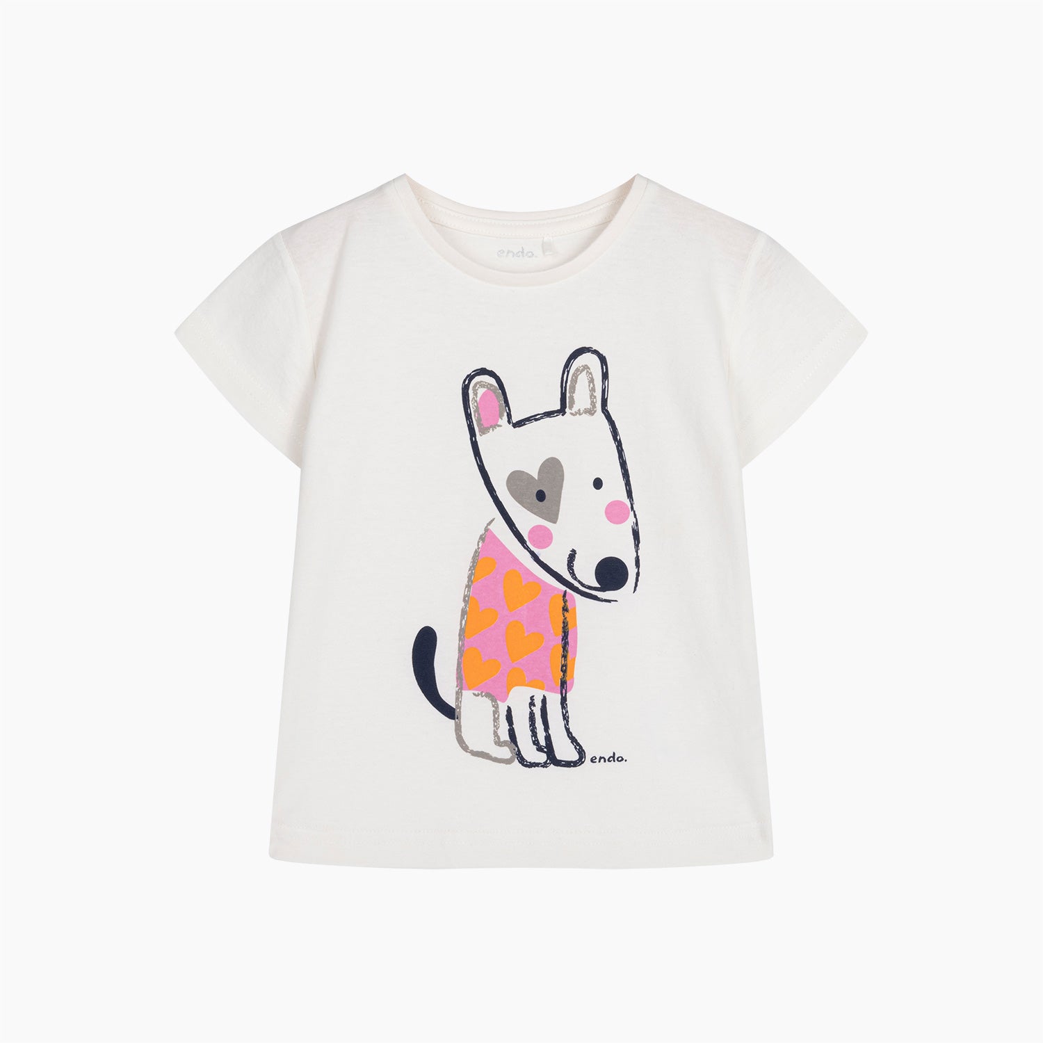 T-shirt z krótkim rękawem dla dziewczynki, z psem, biały 3-8 lat