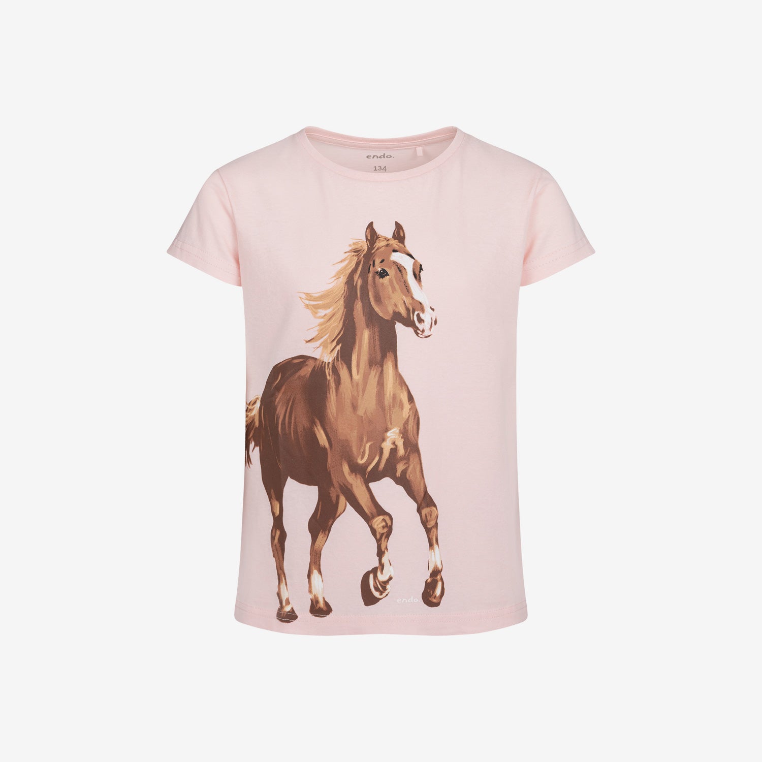 T-shirt z krótkim rękawem dla dziewczynki, z koniem, różowy 9-13 lat