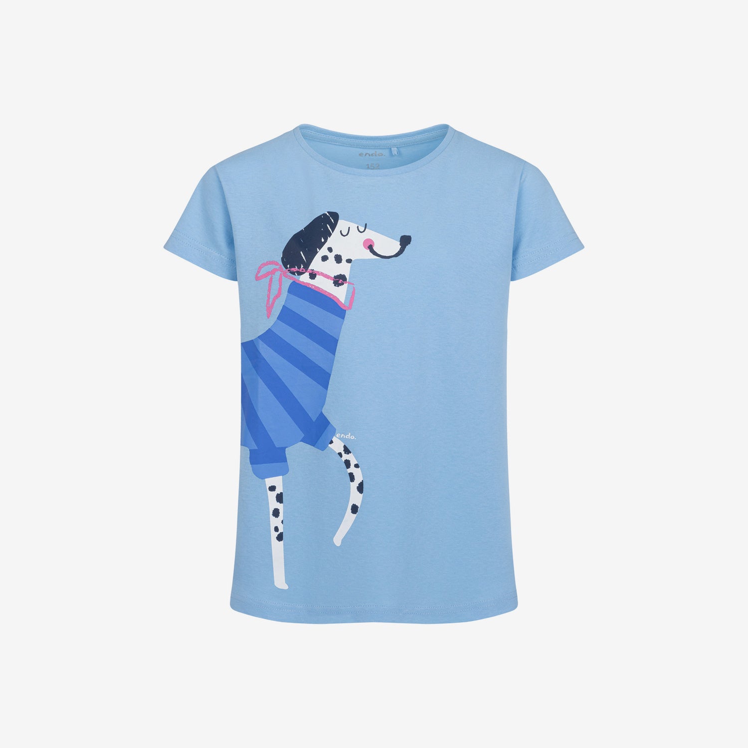 Short-sleeved T-shirt for girls, with a French dog, blue, 3-8 years old