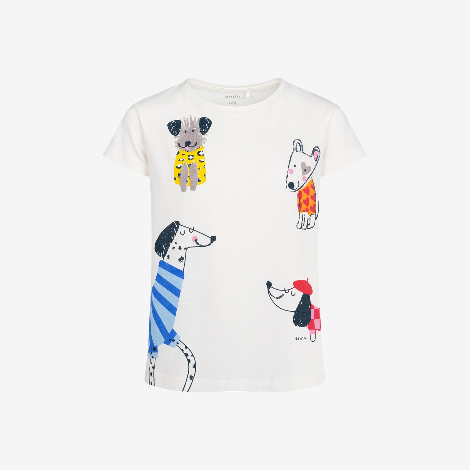 Short-sleeved T-shirt for girls, with dogs, white, 9-13 years old