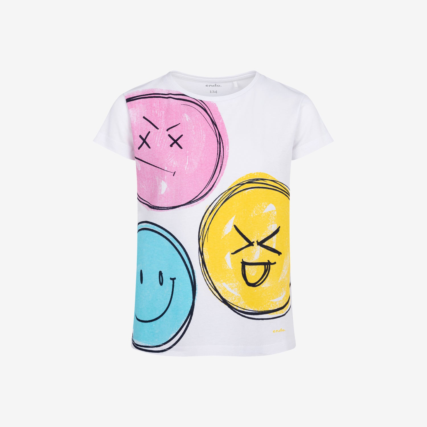 Girls' short-sleeved t-shirt with emoticons, white, 9-13 years old